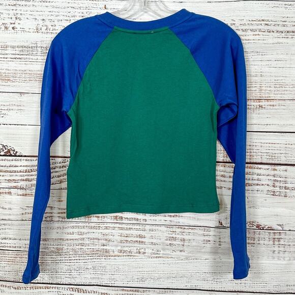 NEW with tags Topshop Nevada Green Blue Graphic Baseball Tee Crop Top Size 10 - Picture 7 of 9